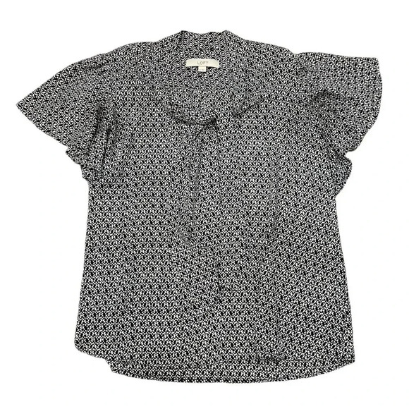Ann Taylor Loft Patterned Flutter Sleeve Front Tie Blouse M - Picture 1 of 4